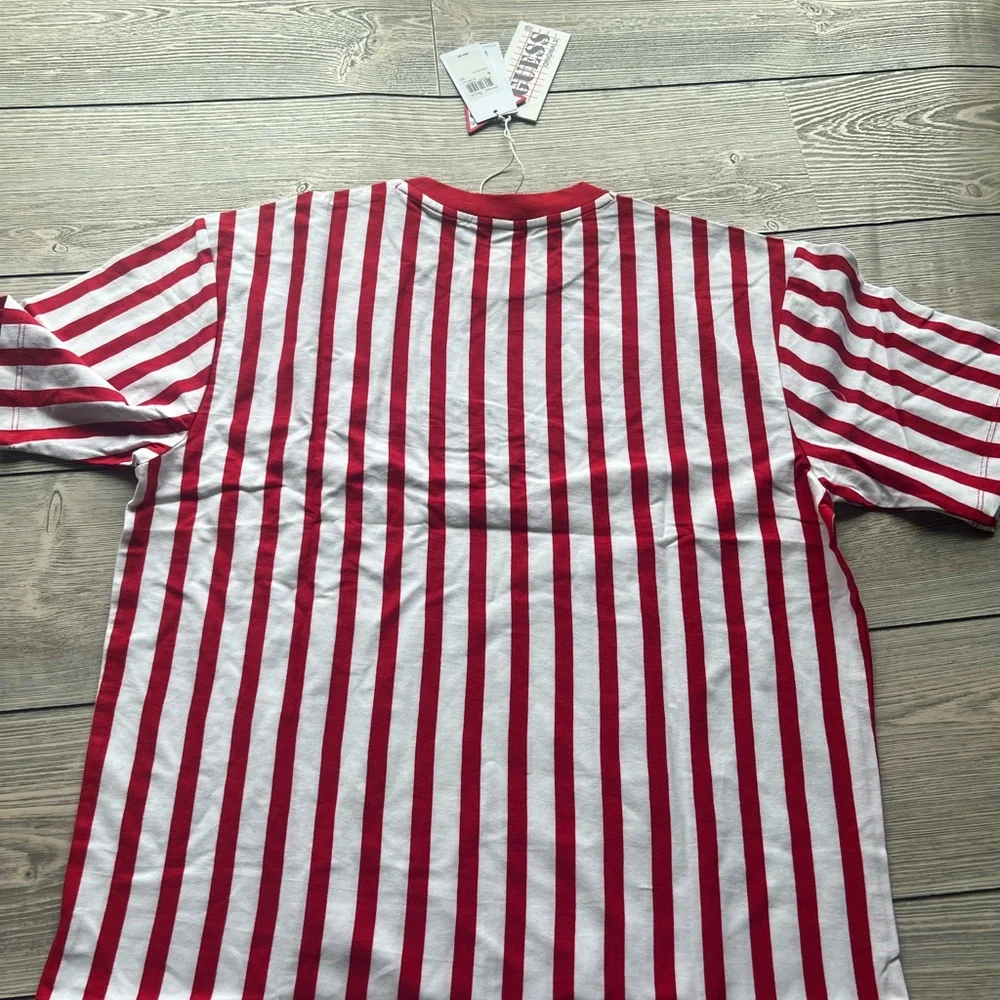 New Size S&M GUESS Originals Aven Stripe Tee Red Cream Navy ASAP Relaxed Fit T - Picture 6 of 11